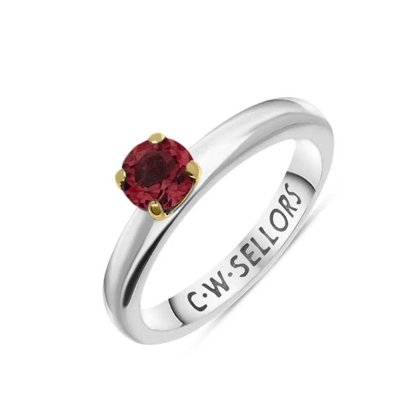 9ct Yellow Gold Sterling Silver Garnet Stepping Stones 5mm Round Claw Set Ring