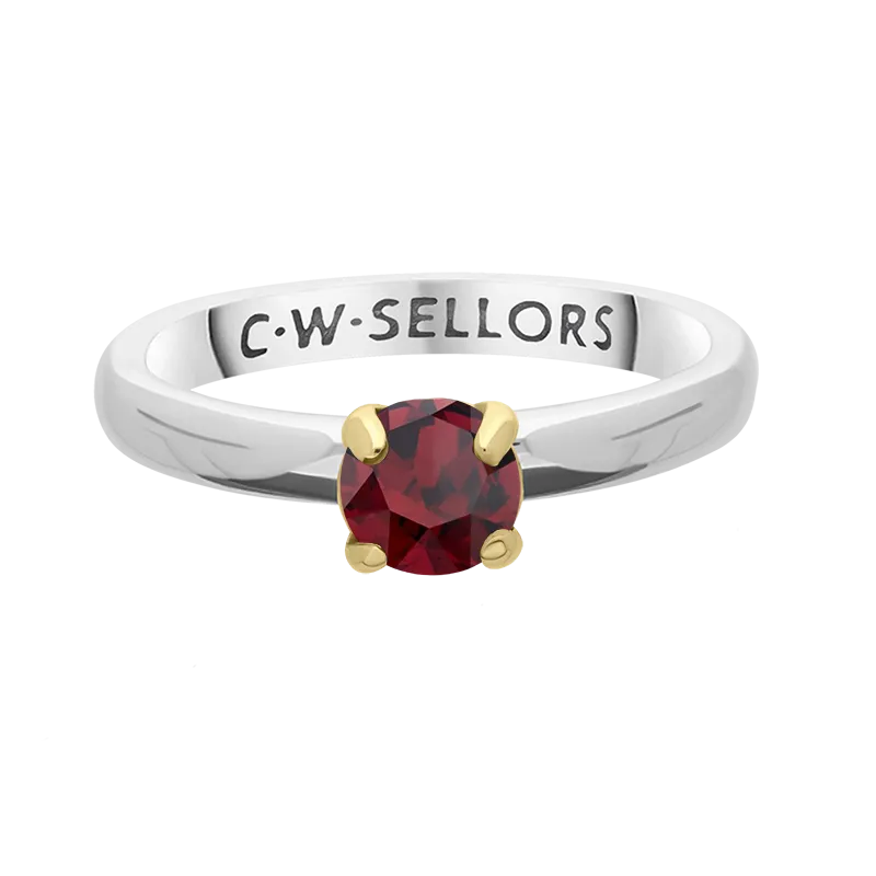 9ct Yellow Gold Sterling Silver Garnet Stepping Stones 5mm Round Claw Set Ring