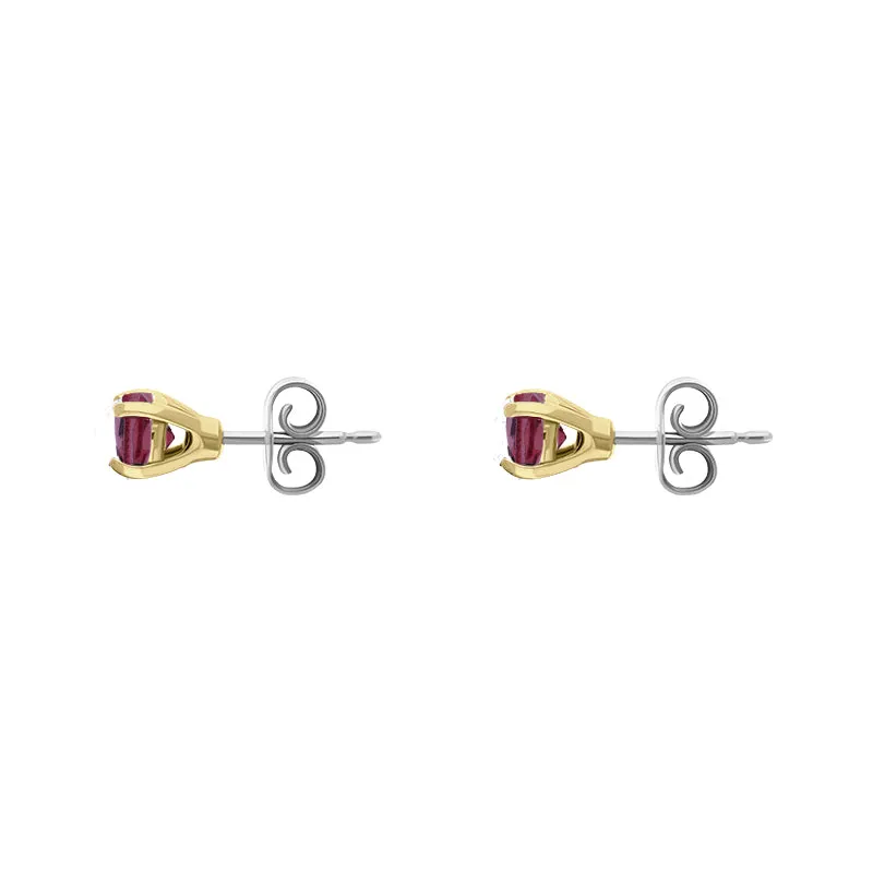 9ct Yellow Gold Sterling Silver Garnet Stepping Stones 5mm Round Claw Set Stud Earrings