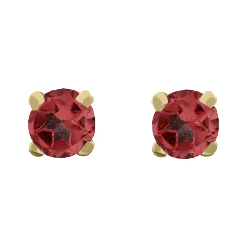 9ct Yellow Gold Sterling Silver Garnet Stepping Stones 5mm Round Claw Set Stud Earrings