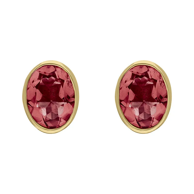 9ct Yellow Gold Sterling Silver Garnet Stepping Stones 6x8mm Oval Stud Earrings