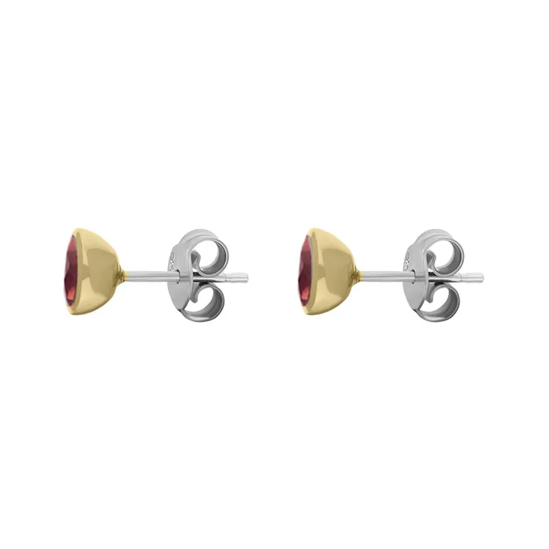 9ct Yellow Gold Sterling Silver Garnet Stepping Stones Round Stud Earrings
