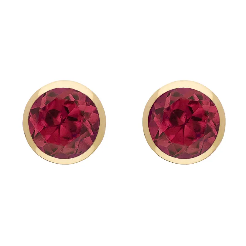 9ct Yellow Gold Sterling Silver Garnet Stepping Stones Round Stud Earrings