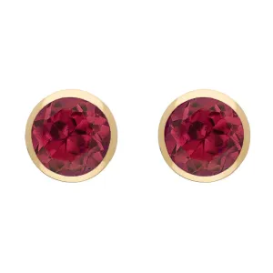 9ct Yellow Gold Sterling Silver Garnet Stepping Stones Round Stud Earrings