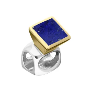 9ct Yellow Gold Sterling Silver Lapis Lazuli Stepping Stones 5mm Square Charm