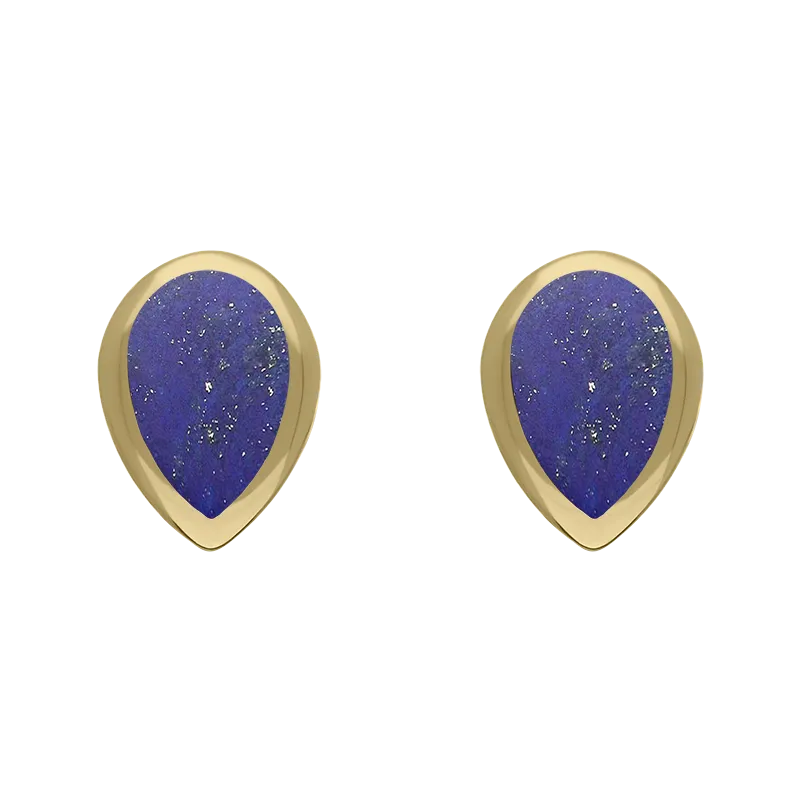9ct Yellow Gold Sterling Silver Lapis Lazuli Stepping Stones 5x7mm Pear Stud Earrings