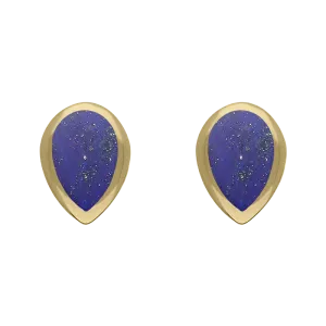 9ct Yellow Gold Sterling Silver Lapis Lazuli Stepping Stones 5x7mm Pear Stud Earrings