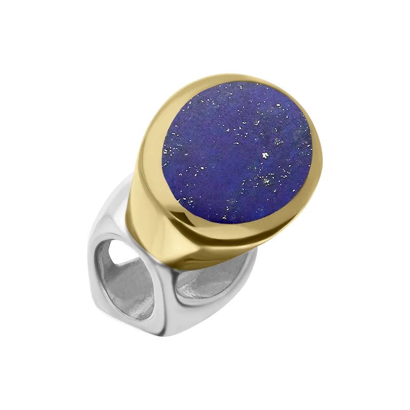 9ct Yellow Gold Sterling Silver Lapis Lazuli Stepping Stones 6x8mm Oval Charm