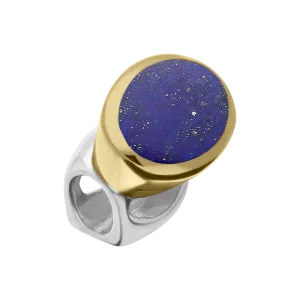 9ct Yellow Gold Sterling Silver Lapis Lazuli Stepping Stones 6x8mm Oval Charm
