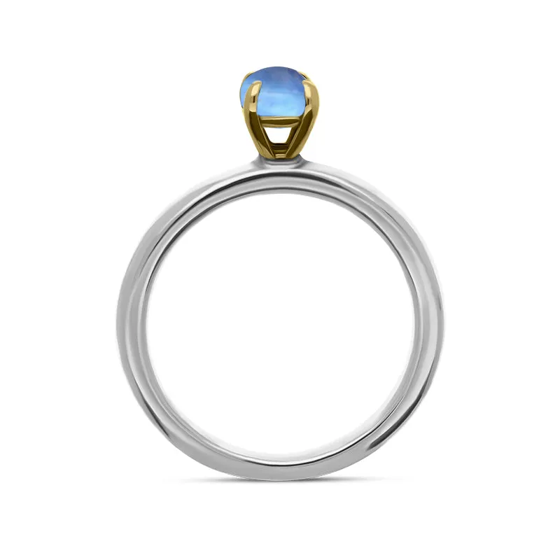9ct Yellow Gold Sterling Silver Moonstone Stepping Stones 5mm Round Claw Set Ring