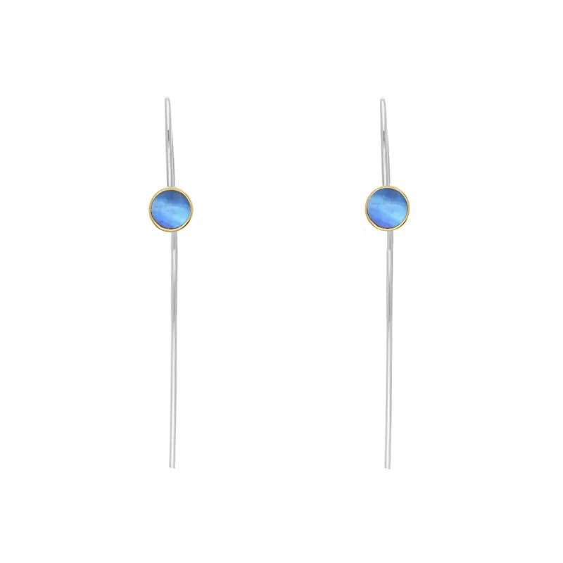 9ct Yellow Gold Sterling Silver Moonstone Stepping Stones 5mm Round Hook Earrings