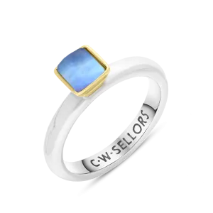 9ct Yellow Gold Sterling Silver Moonstone Stepping Stones 5mm Square Bezel Set Ring