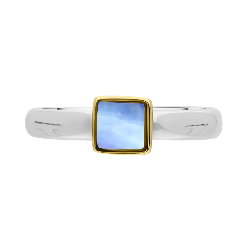 9ct Yellow Gold Sterling Silver Moonstone Stepping Stones 5mm Square Bezel Set Ring