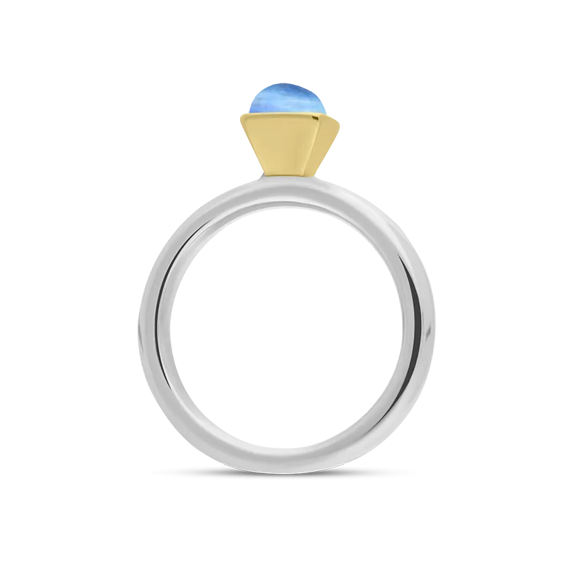 9ct Yellow Gold Sterling Silver Moonstone Stepping Stones 5mm Square Bezel Set Ring