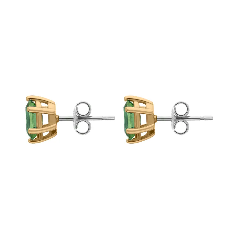 9ct Yellow Gold Sterling Silver Peridot Stepping Stones 4x7mm Oval Claw Set Stud Earrings D