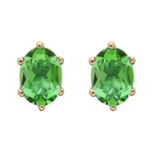 9ct Yellow Gold Sterling Silver Peridot Stepping Stones 4x7mm Oval Claw Set Stud Earrings D