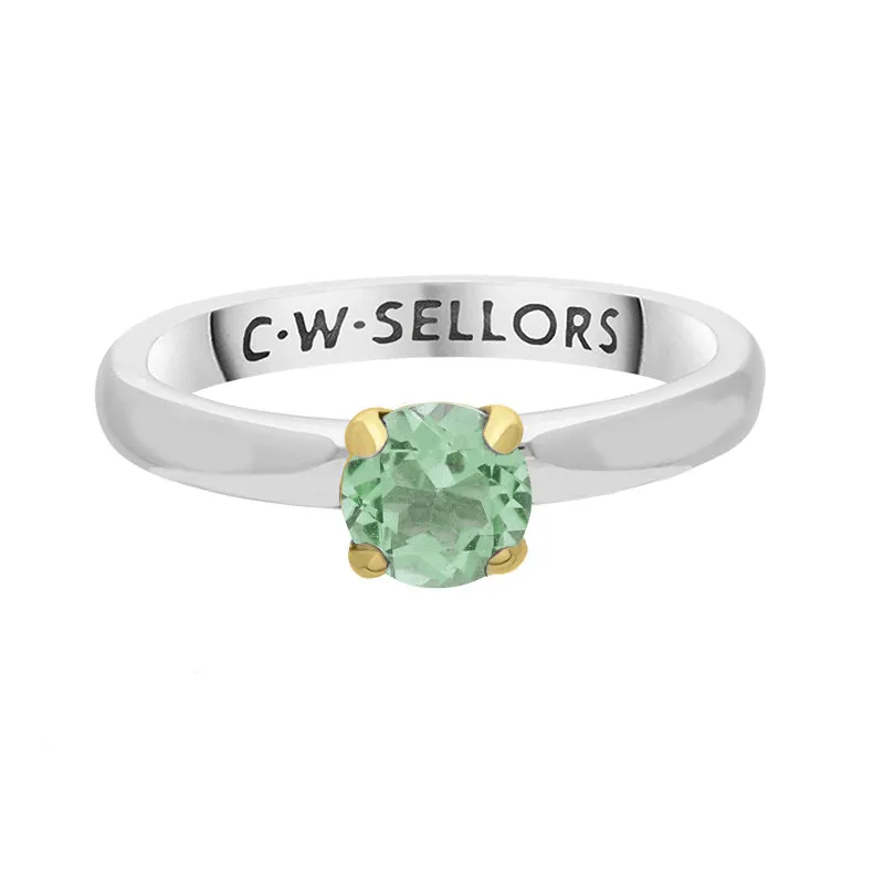 9ct Yellow Gold Sterling Silver Peridot Stepping Stones 5mm Round Claw Set Ring
