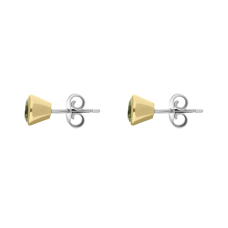9ct Yellow Gold Sterling Silver Peridot Stepping Stones 5mm Round Stud Earrings