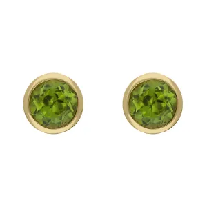 9ct Yellow Gold Sterling Silver Peridot Stepping Stones 5mm Round Stud Earrings