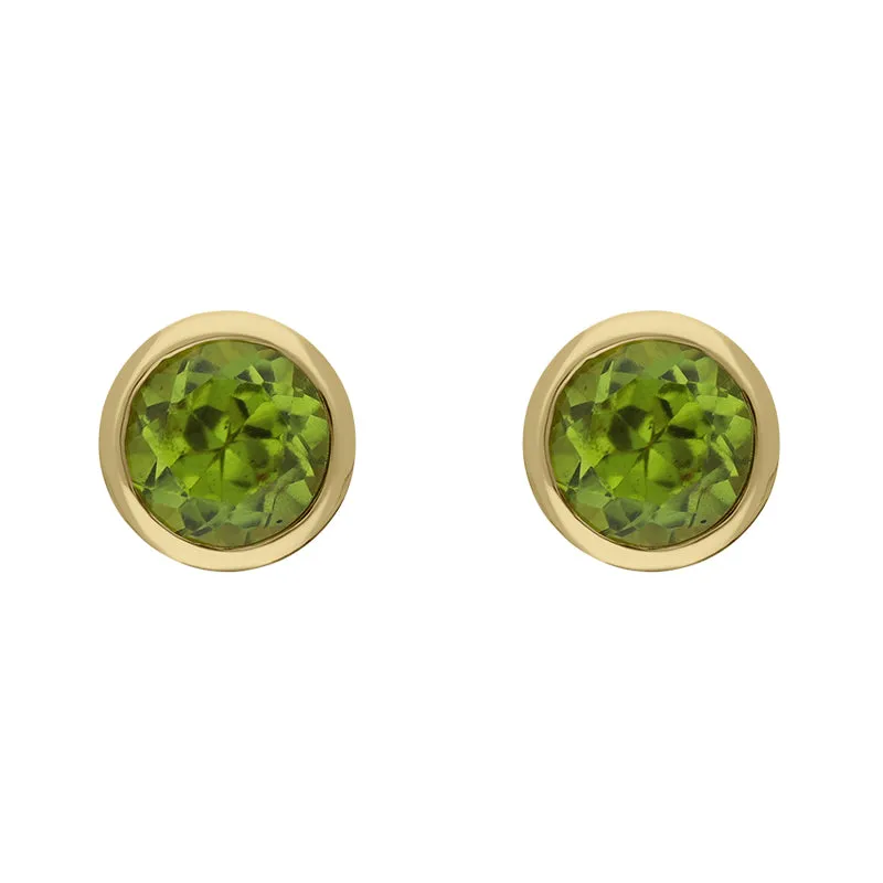 9ct Yellow Gold Sterling Silver Peridot Stepping Stones 5mm Round Stud Earrings