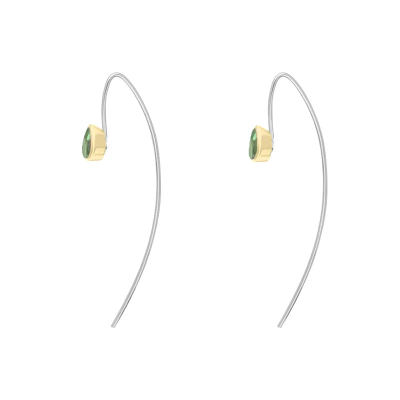 9ct Yellow Gold Sterling Silver Peridot Stepping Stones 5x7mm Pear Drop Hook Earrings