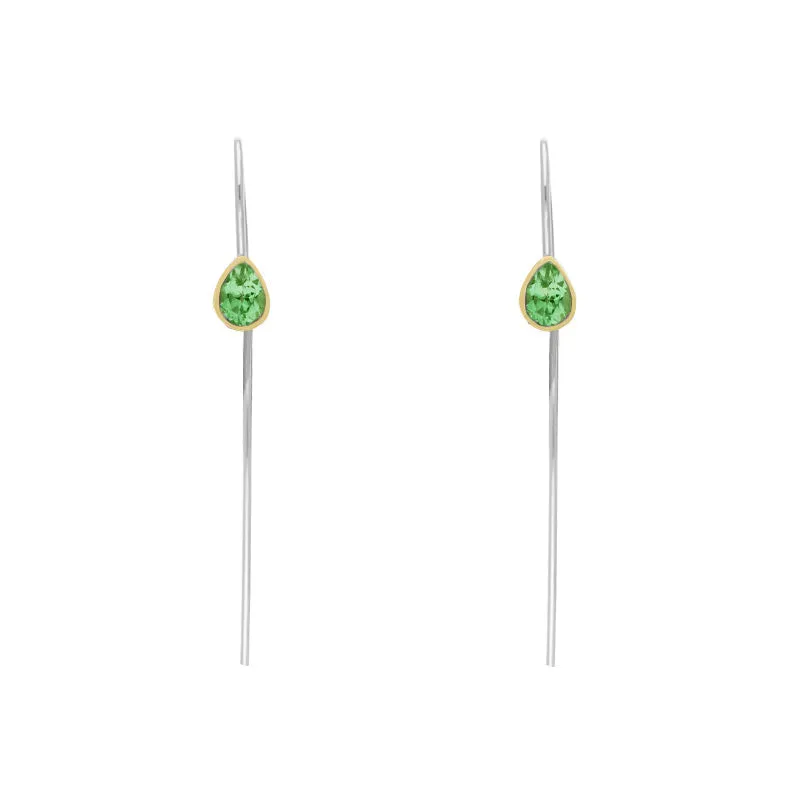 9ct Yellow Gold Sterling Silver Peridot Stepping Stones 5x7mm Pear Drop Hook Earrings