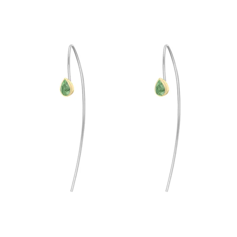 9ct Yellow Gold Sterling Silver Peridot Stepping Stones 5x7mm Pear Drop Hook Earrings