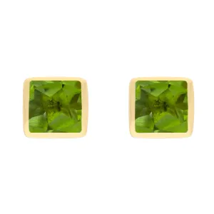 9ct Yellow Gold Sterling Silver Peridot Stepping Stones Square Stud Earrings