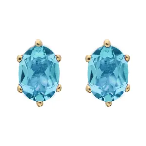 9ct Yellow Gold Sterling Silver Topaz Stepping Stones 4x7mm Oval Claw Set Stud Earrings