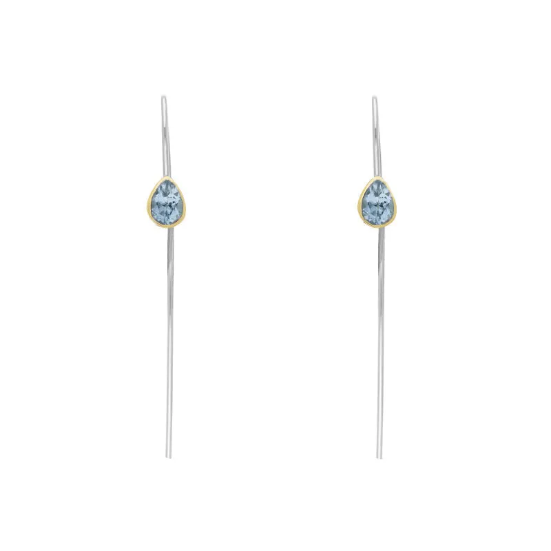 9ct Yellow Gold Sterling Silver Topaz Stepping Stones 5x7mm Pear Drop Hook Earrings