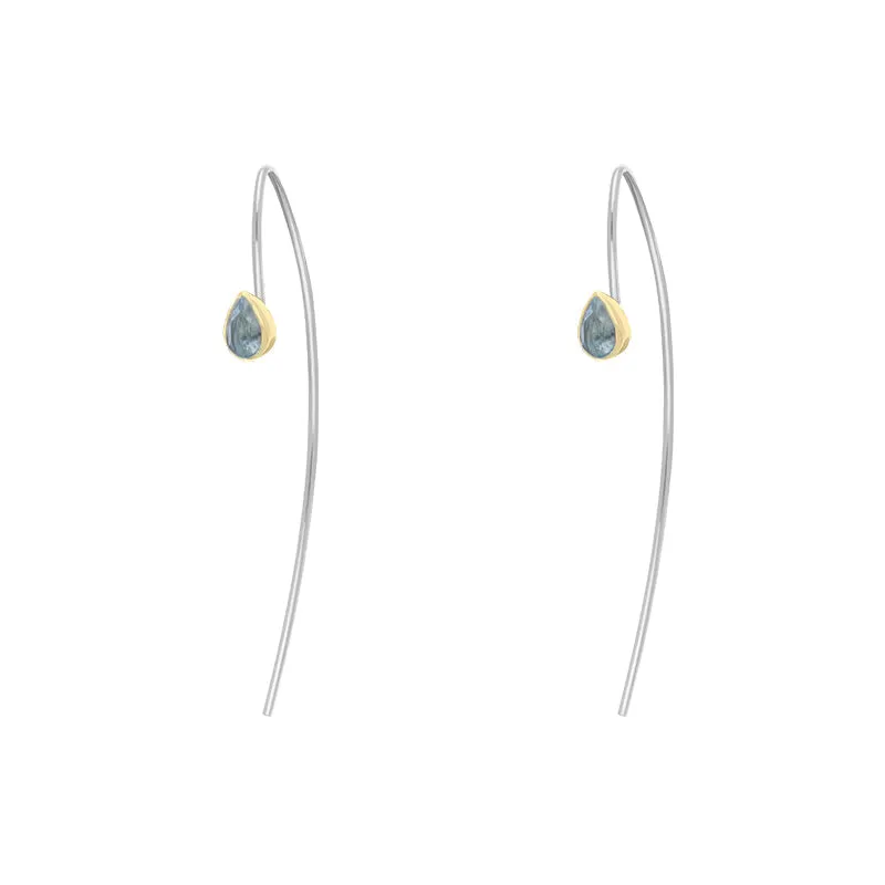 9ct Yellow Gold Sterling Silver Topaz Stepping Stones 5x7mm Pear Drop Hook Earrings