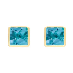 9ct Yellow Gold Sterling Silver Topaz Stepping Stones Square Stud Earrings