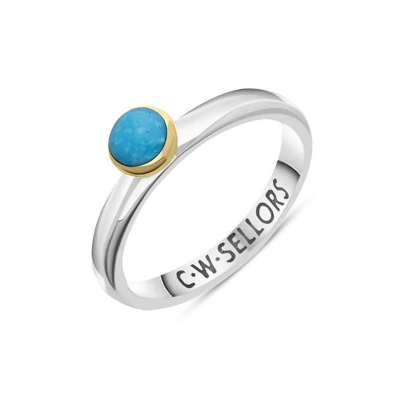 9ct Yellow Gold Sterling Silver Turquoise Stepping Stones 5mm Round Bezel Set Ring