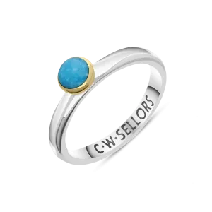 9ct Yellow Gold Sterling Silver Turquoise Stepping Stones 5mm Round Bezel Set Ring
