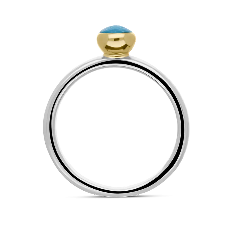 9ct Yellow Gold Sterling Silver Turquoise Stepping Stones 5mm Round Bezel Set Ring