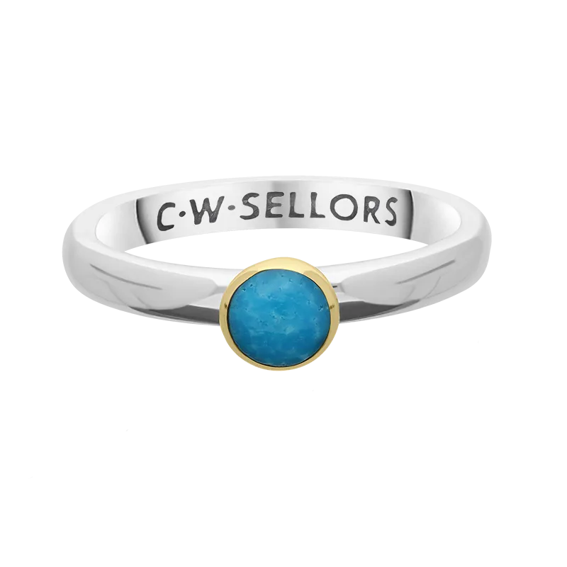 9ct Yellow Gold Sterling Silver Turquoise Stepping Stones 5mm Round Bezel Set Ring
