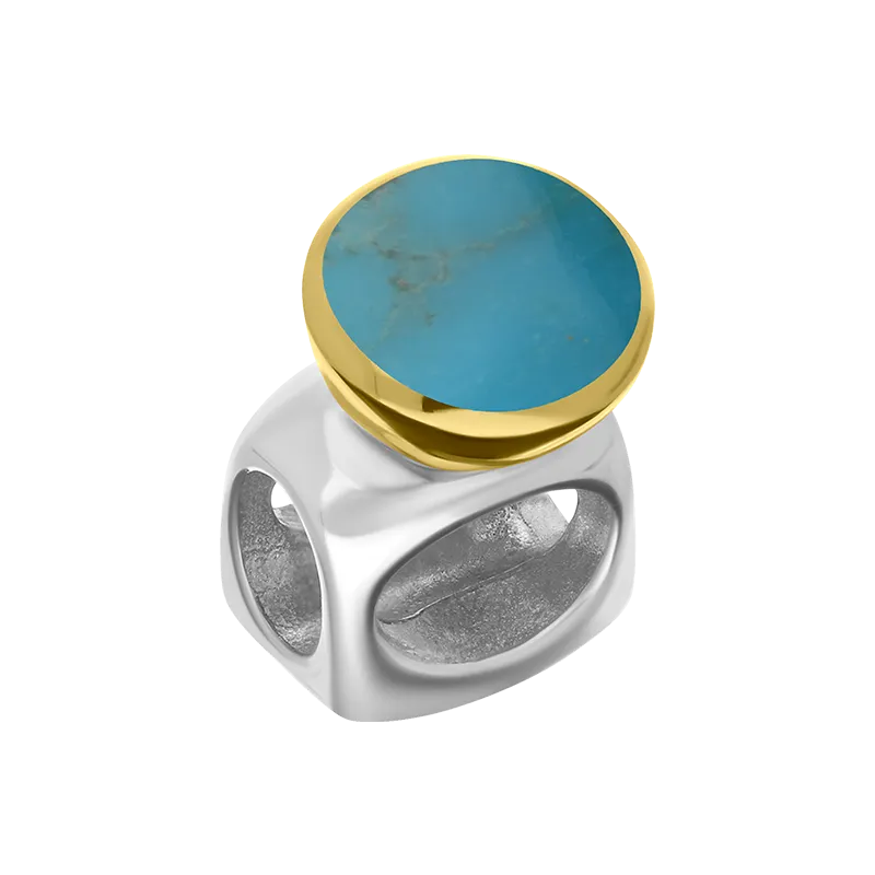 9ct Yellow Gold Sterling Silver Turquoise Stepping Stones 5mm Round Charm