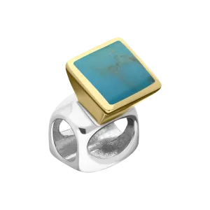 9ct Yellow Gold Sterling Silver Turquoise Stepping Stones 5mm Square Charm