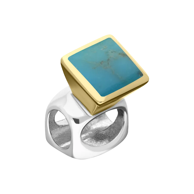 9ct Yellow Gold Sterling Silver Turquoise Stepping Stones 5mm Square Charm