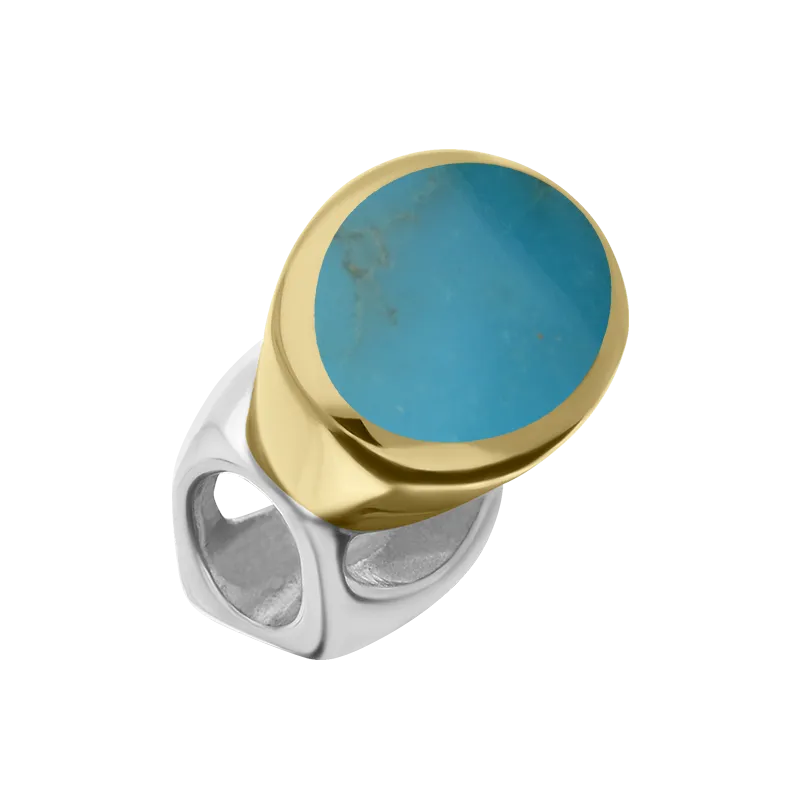 9ct Yellow Gold Sterling Silver Turquoise Stepping Stones 6x8mm Oval Charm