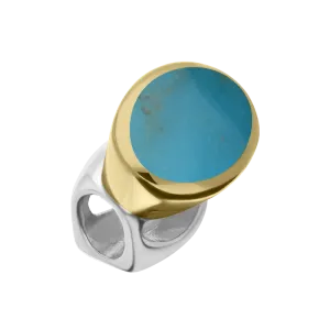 9ct Yellow Gold Sterling Silver Turquoise Stepping Stones 6x8mm Oval Charm