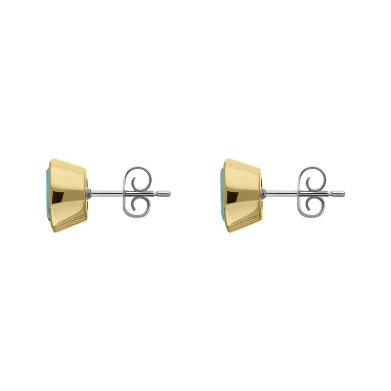 9ct Yellow Gold Sterling Silver Turquoise Stepping Stones 6x8mm Oval Stud Earrings
