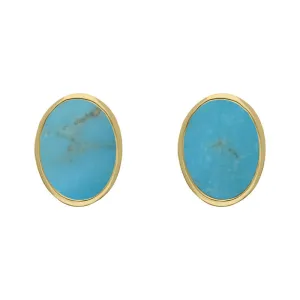9ct Yellow Gold Sterling Silver Turquoise Stepping Stones 6x8mm Oval Stud Earrings