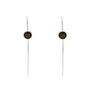 9ct Yellow Gold Sterling Silver Whitby Jet Stepping Stones 5mm Round Hook Earrings