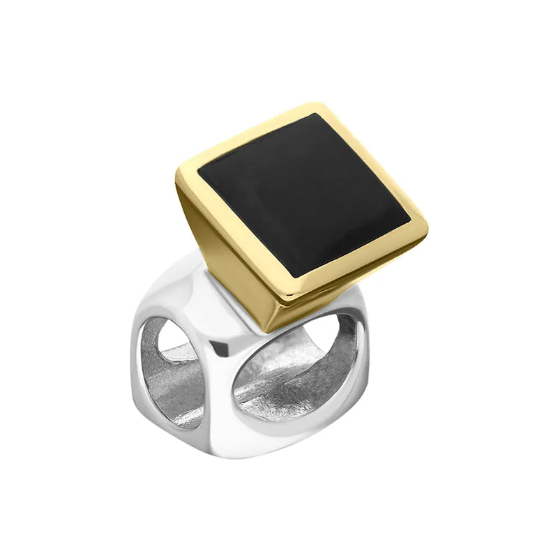 9ct Yellow Gold Sterling Silver Whitby Jet Stepping Stones 5mm Square Charm