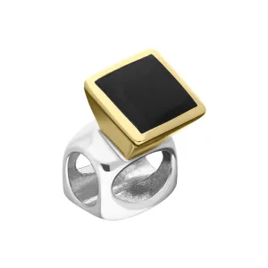 9ct Yellow Gold Sterling Silver Whitby Jet Stepping Stones 5mm Square Charm