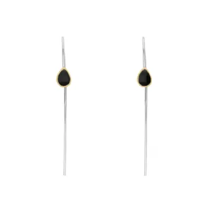 9ct Yellow Gold Sterling Silver Whitby Jet Stepping Stones 5x7mm Pear Drop Hook Earrings
