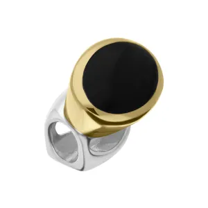 9ct Yellow Gold Sterling Silver Whitby Jet Stepping Stones 6x8mm Oval Charm