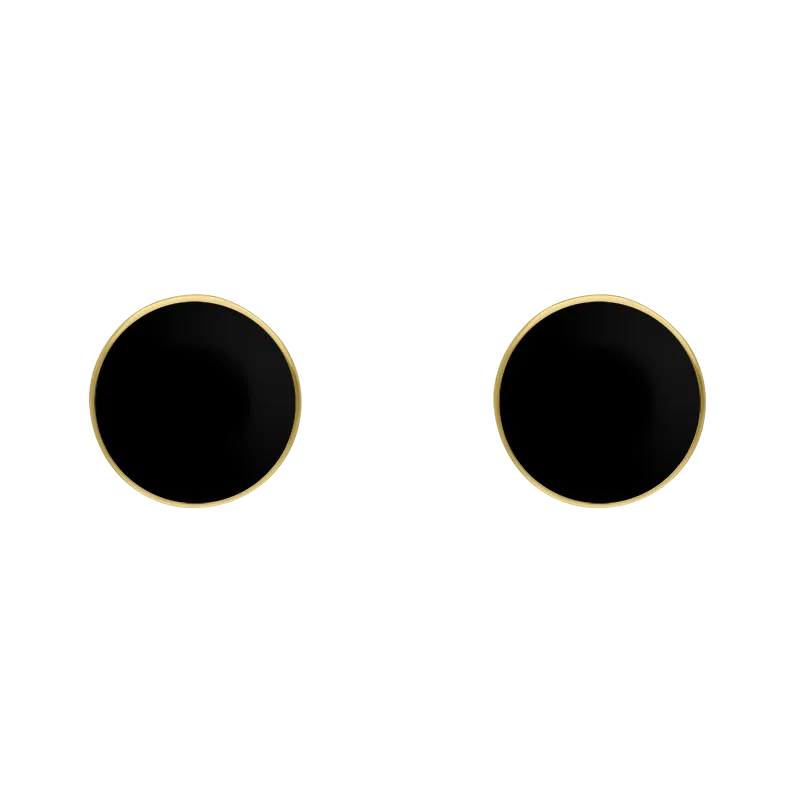 9ct Yellow Gold Sterling Silver Whitby Jet Stepping Stones Bead Cup Stud Earrings