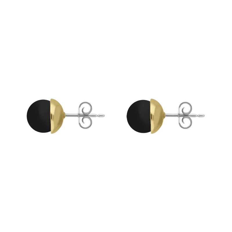 9ct Yellow Gold Sterling Silver Whitby Jet Stepping Stones Bead Cup Stud Earrings